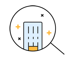 Tall student home in a magnifying glass